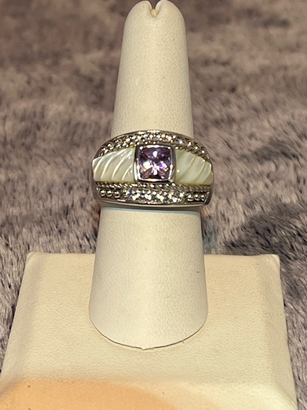 Judith Ripka Sterling Silver Mother of Pearl Pink Cubic Zirconia Ring Siz